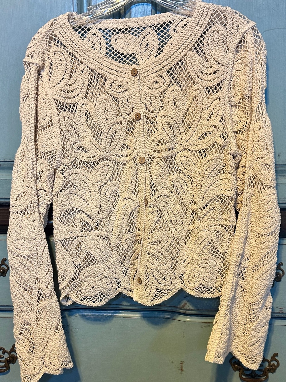 Crochet Openwork Button-Front Women’s Sweater Cardigan - Cream